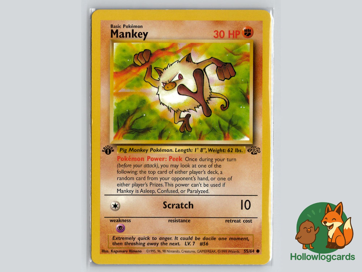 1st Edition Mankey (55/64) - Jungle Pokémon Card