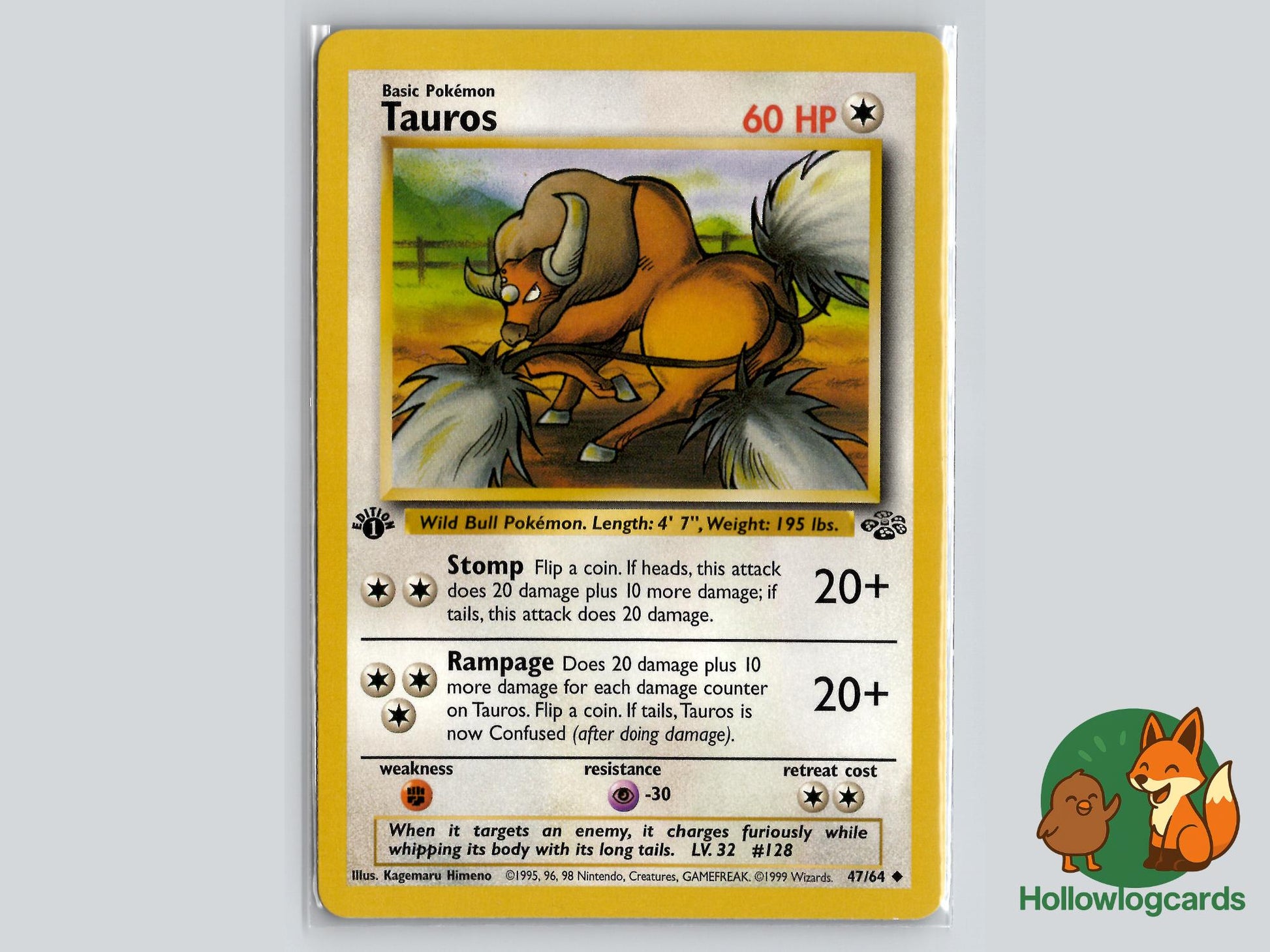 1st Edition Tauros (47/64) - Jungle Pokémon Card