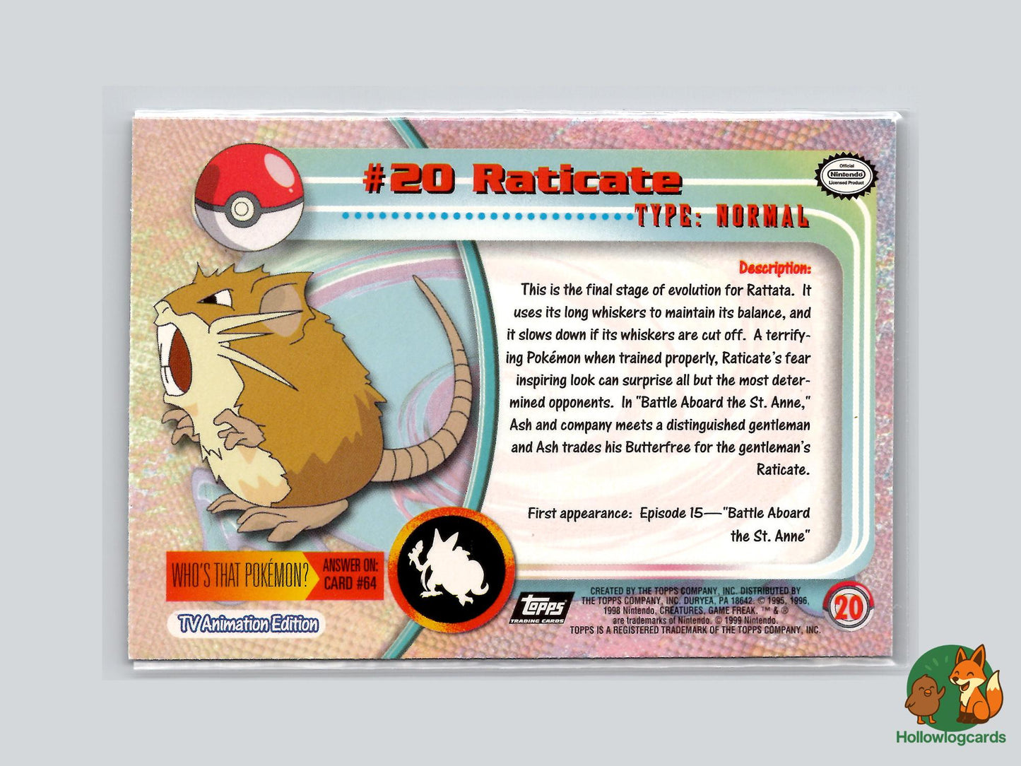 Raticate (#20) Chrome Foil - Topps Trading Cards Series 1