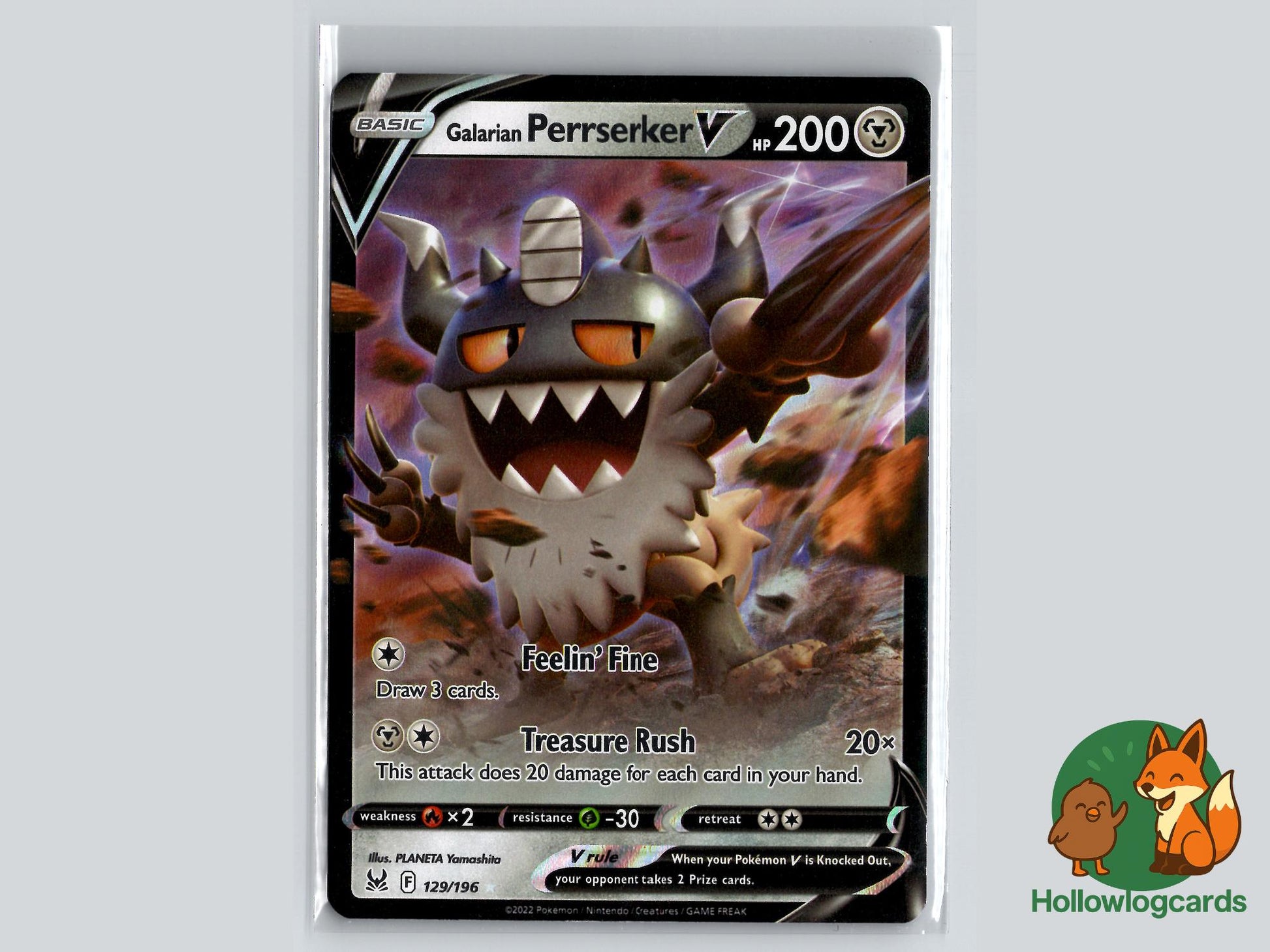Galarian Perrserker V (129/196) - Lost Origin Pokémon Card