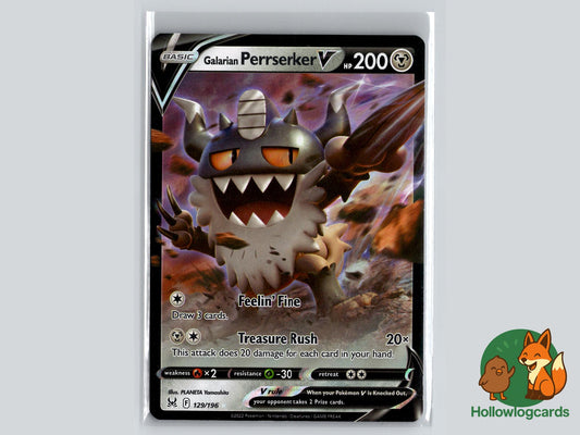 Galarian Perrserker V (129/196) - Lost Origin Pokémon Card