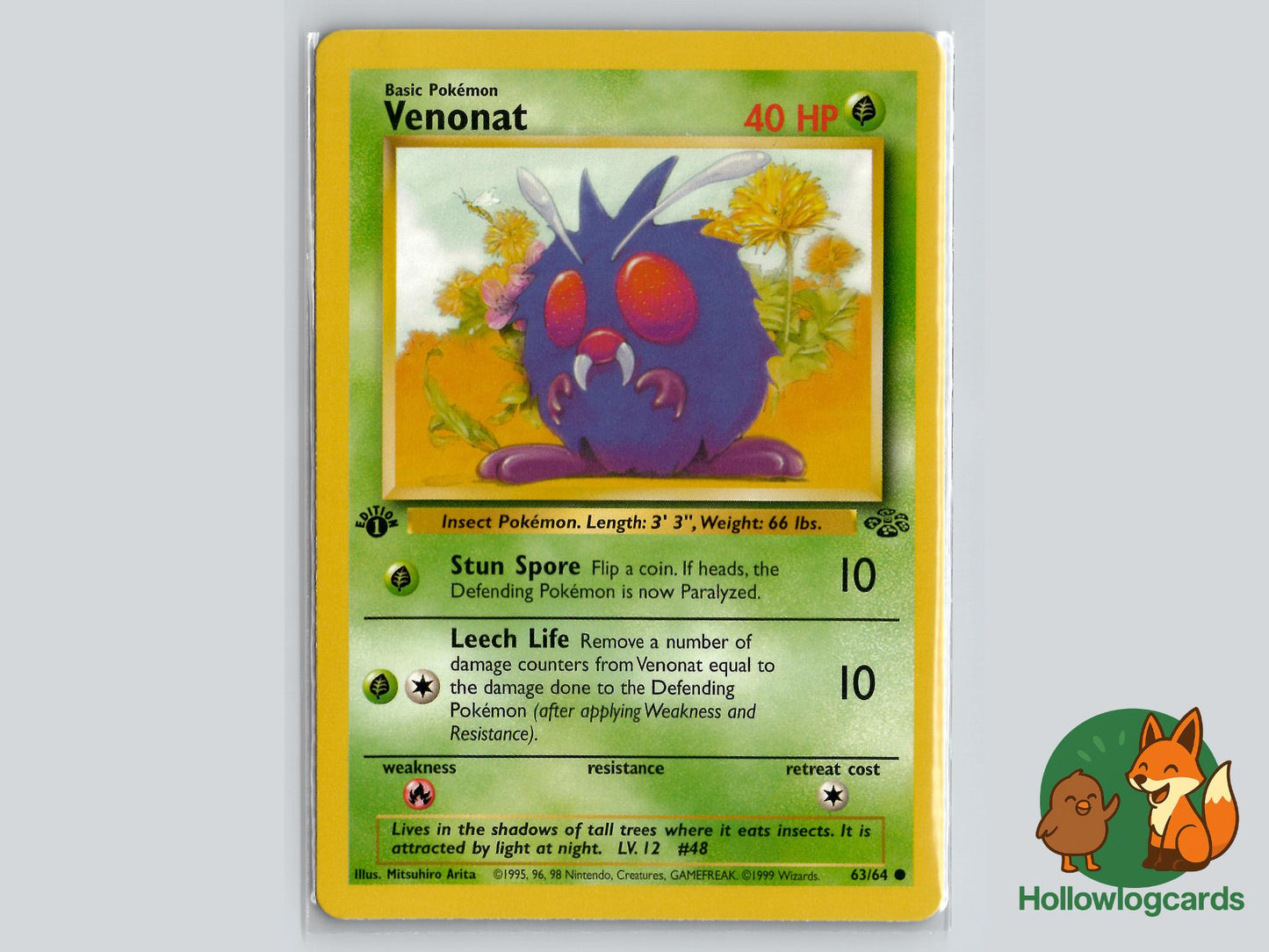 1st Edition Venonat (63/64) - Jungle Pokémon Card