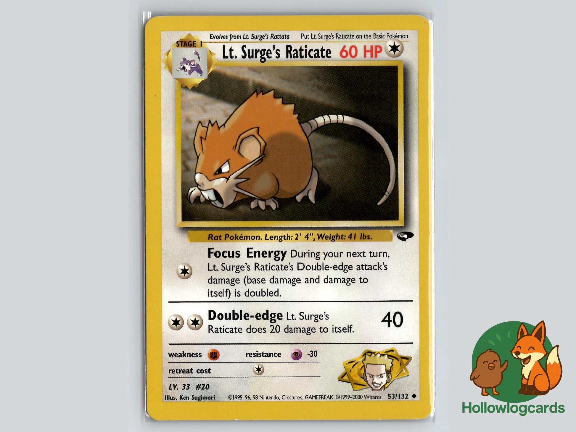 Lt. Surge's Raticate (53/132) - Gym Challenge Pokémon Card
