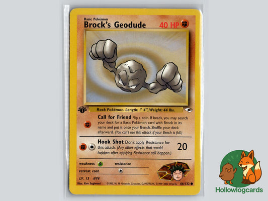 1st Edition Brock's Geodude (66/132) - Gym Heroes Pokémon Card