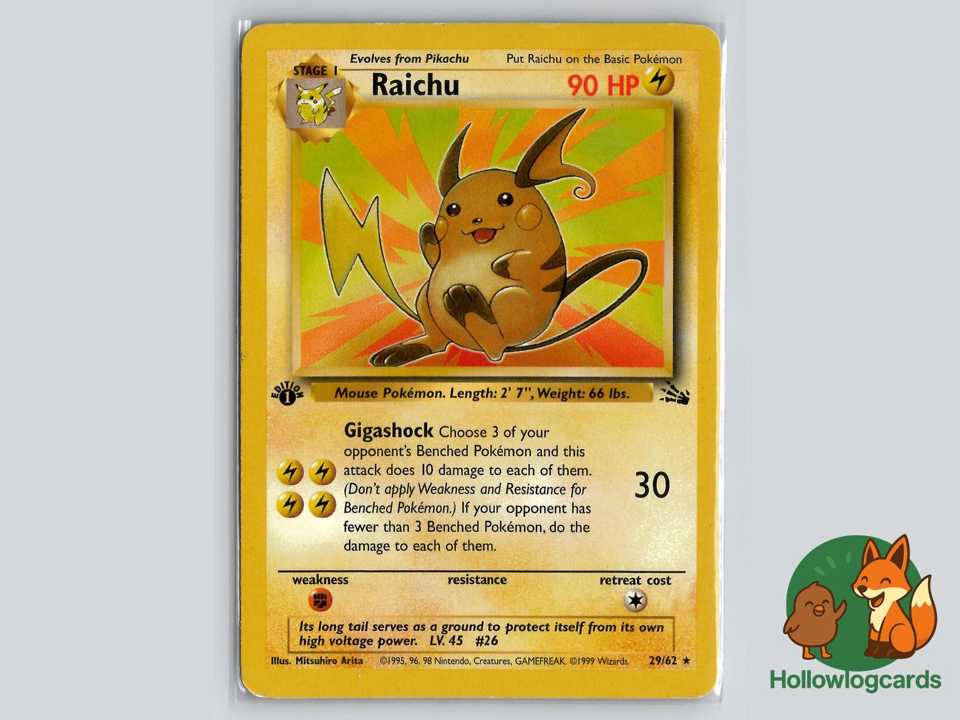 1st Edition Raichu (29/62) - Fossil Pokémon Card