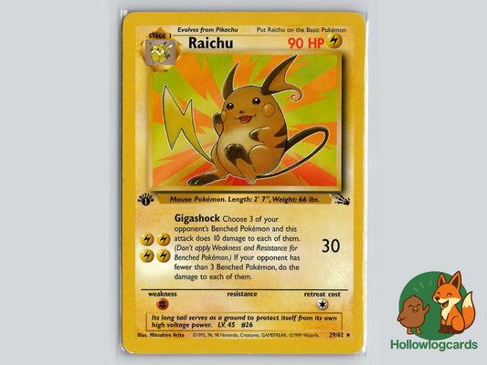 1st Edition Raichu (29/62) - Fossil Pokémon Card