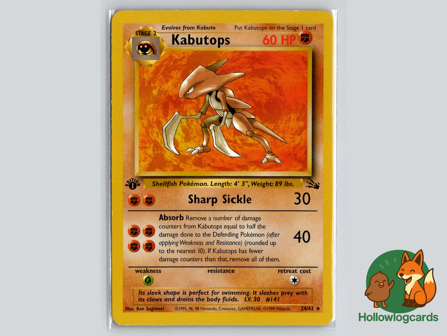 1st Edition Kabutops (24/62) - Fossil Pokémon Card