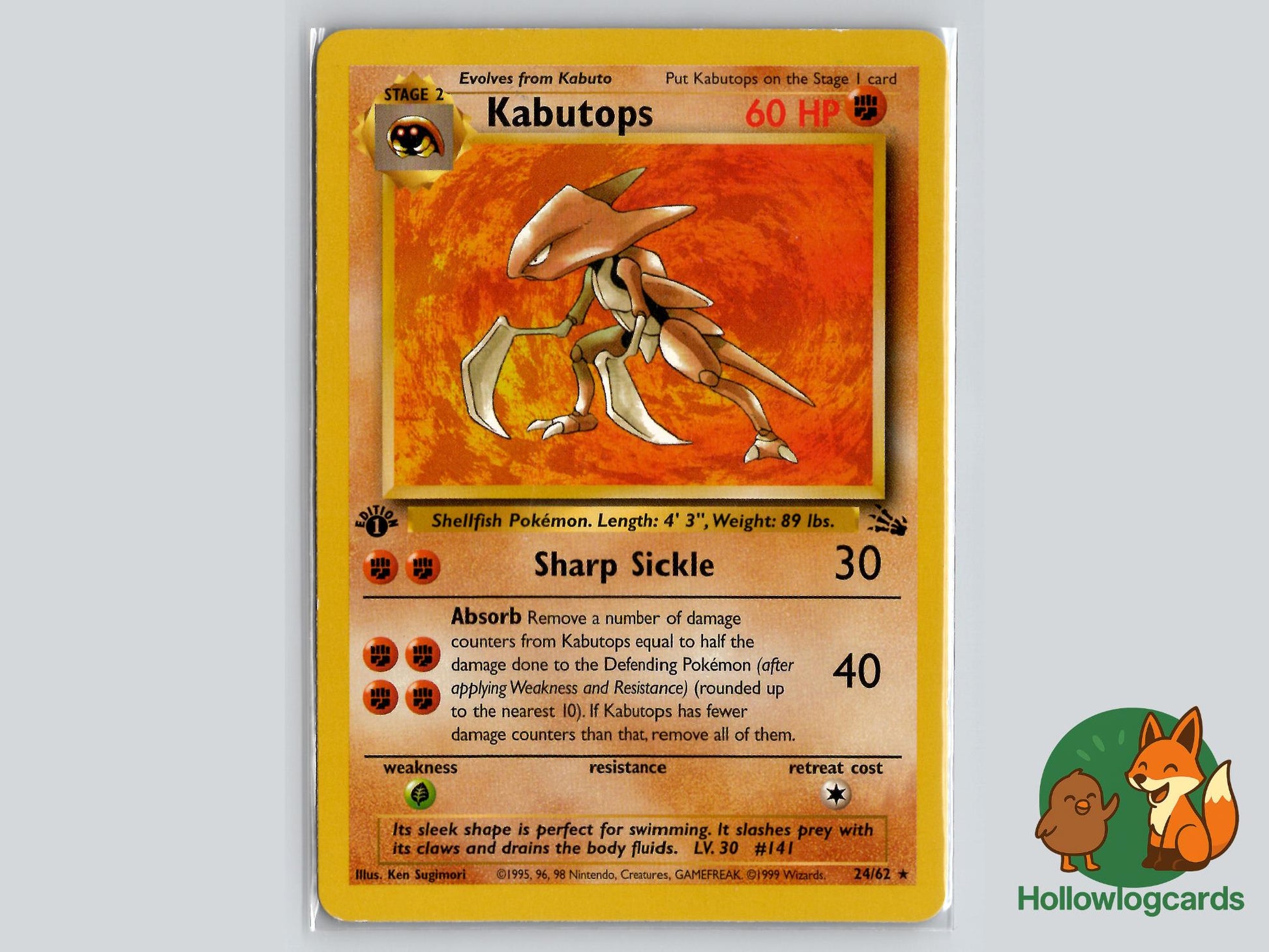 1st Edition Kabutops (24/62) - Fossil Pokémon Card