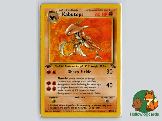 1st Edition Kabutops (24/62) - Fossil Pokémon Card