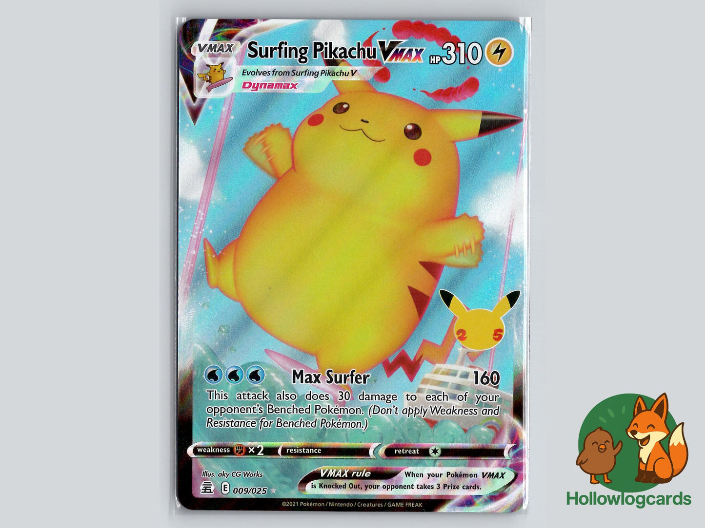 Surfing Pikachu VMAX (009/025) - Celebrations Pokémon Card