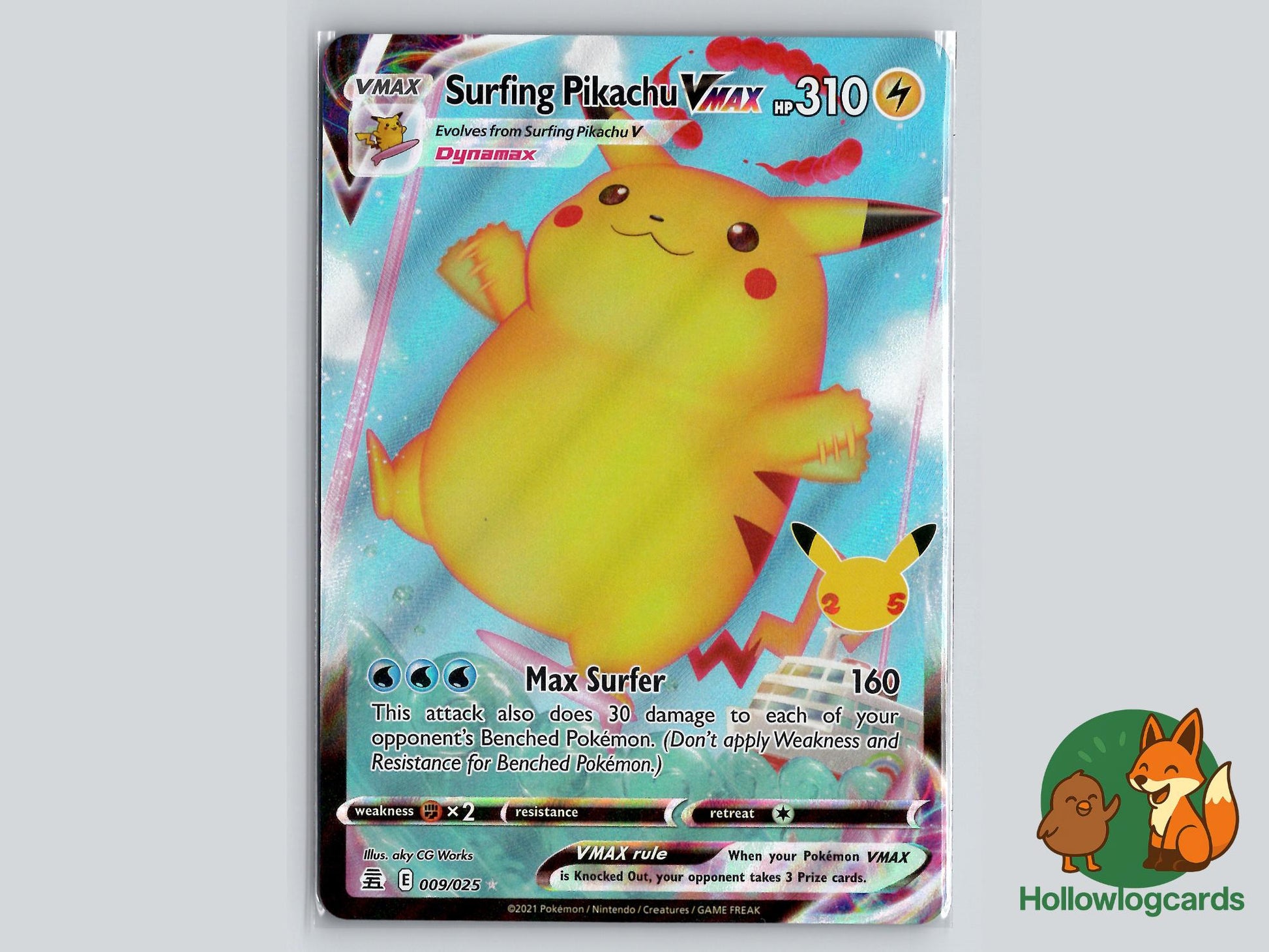 Surfing Pikachu VMAX (009/025) - Celebrations Pokémon Card