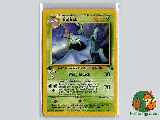 1st Edition Golbat (34/62) - Fossil Pokémon Card