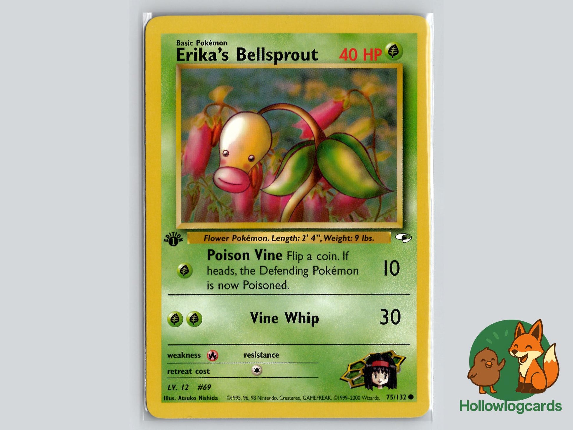 1st Edition Erika's Bellsprout (75/132) - Gym Heroes Pokémon Card