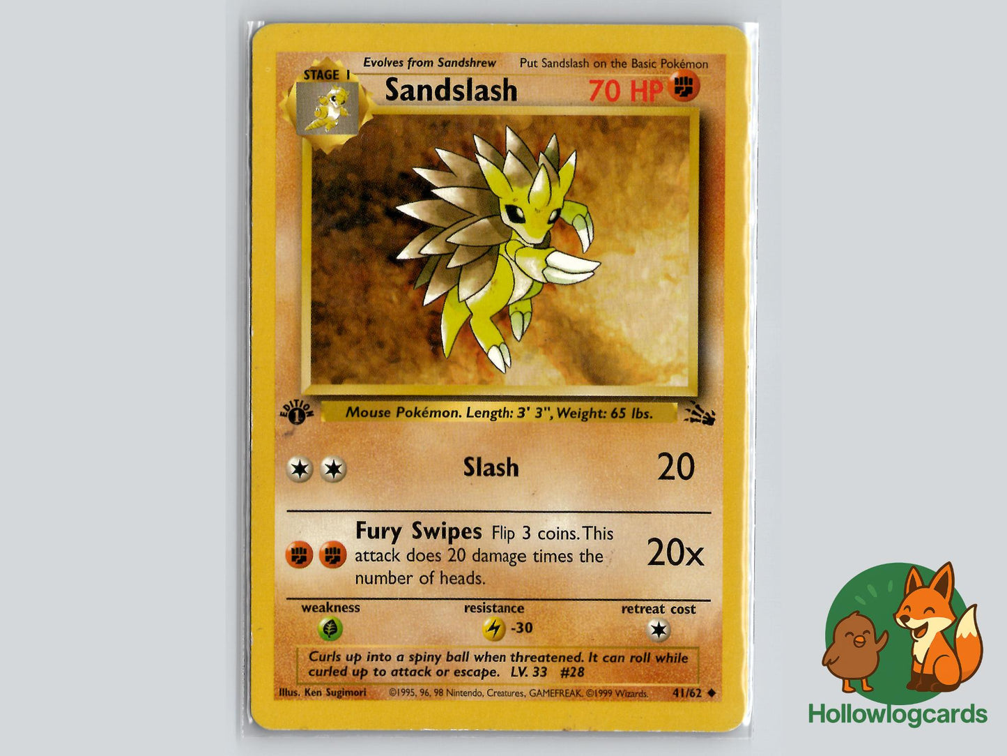 1st Edition Sandslash (41/62) - Fossil Pokémon Card