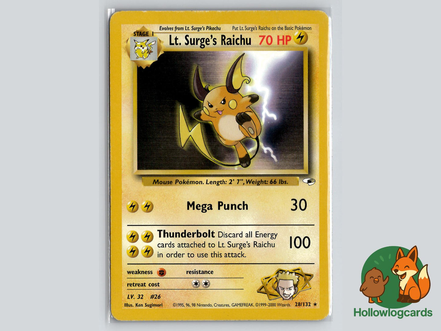 Lt. Surge's Raichu (28/132) - Gym Heroes Pokémon Card