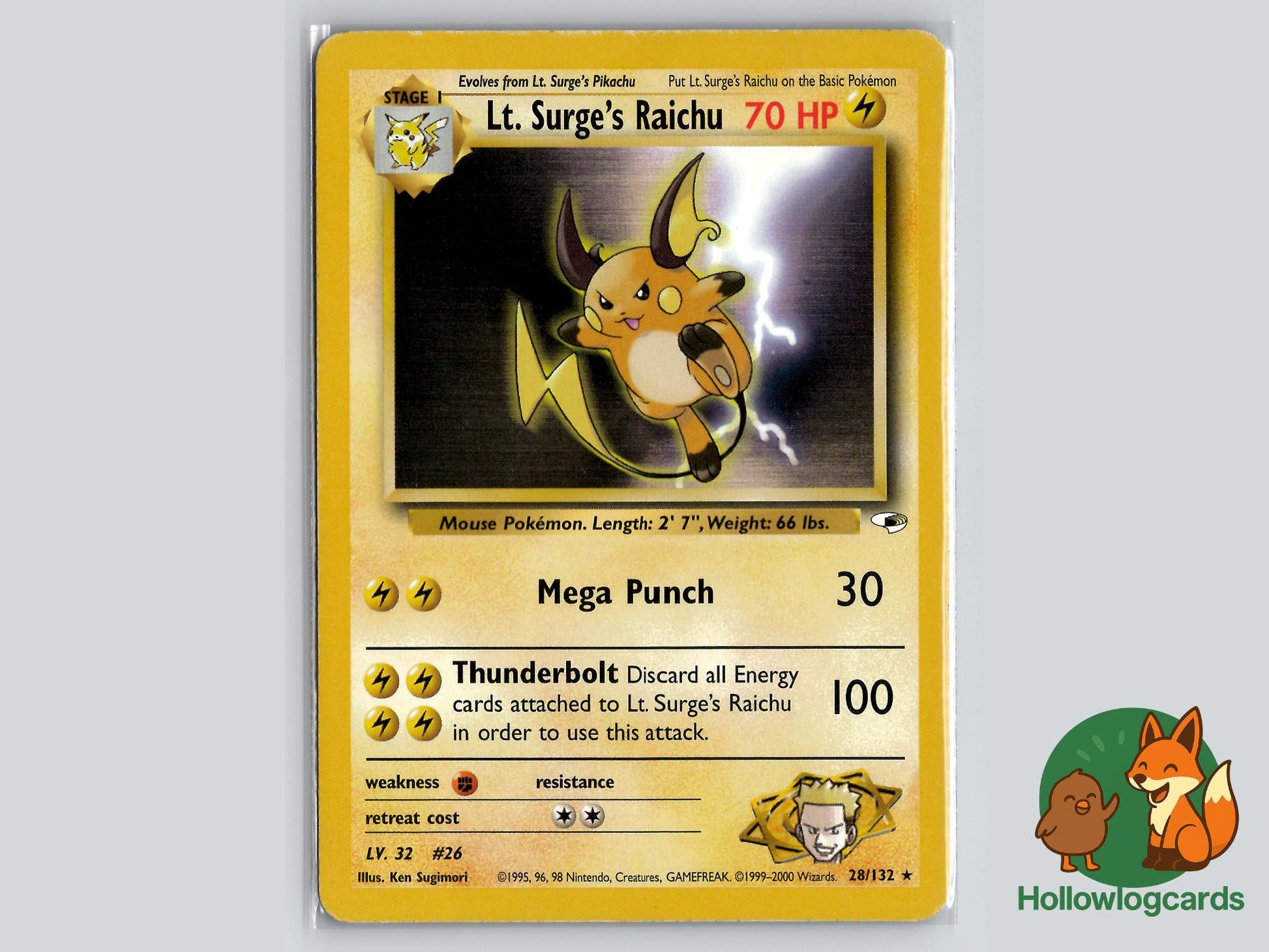 Lt. Surge's Raichu (28/132) - Gym Heroes Pokémon Card
