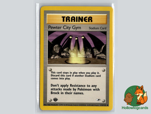 1st Edition Pewter City Gym (115/132) - Gym Heroes Pokémon Card