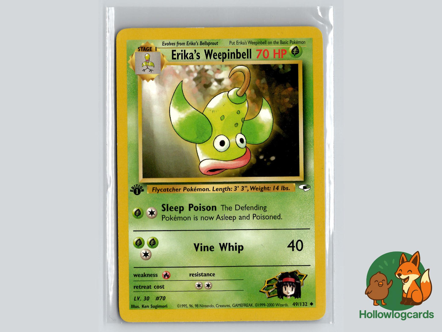 1st Edition Erika's Weepinbell (49/132) - Gym Heroes Pokémon Card