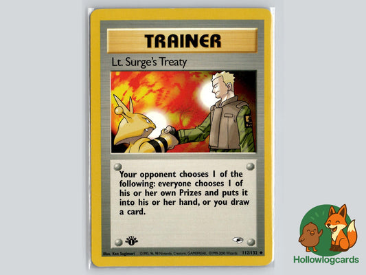 1st Edition Lt. Surge's Treaty (112/132) - Gym Heroes Pokémon Card