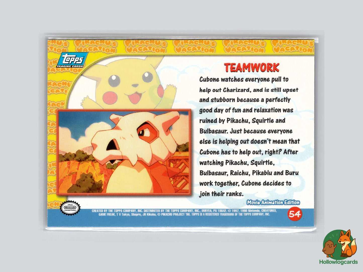 Teamwork (#54) - Rainbow Foil - Topps Pikachu Vacation