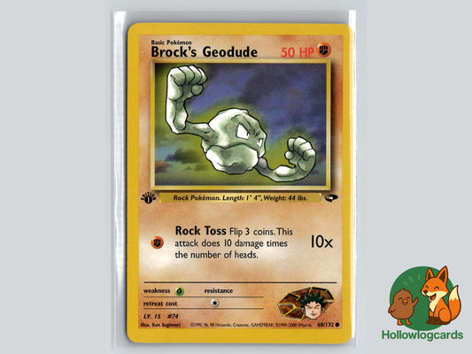 1st Edition Brock's Geodude (68/132) - Gym Challenge Pokémon Card