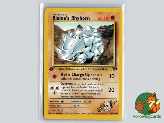 1st Edition Blaine's Rhyhorn (65/132) - Gym Challenge Pokémon Card