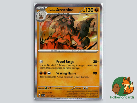 Hisuian Arcanine (100/167) - Twilight Masquerade Pokémon Card