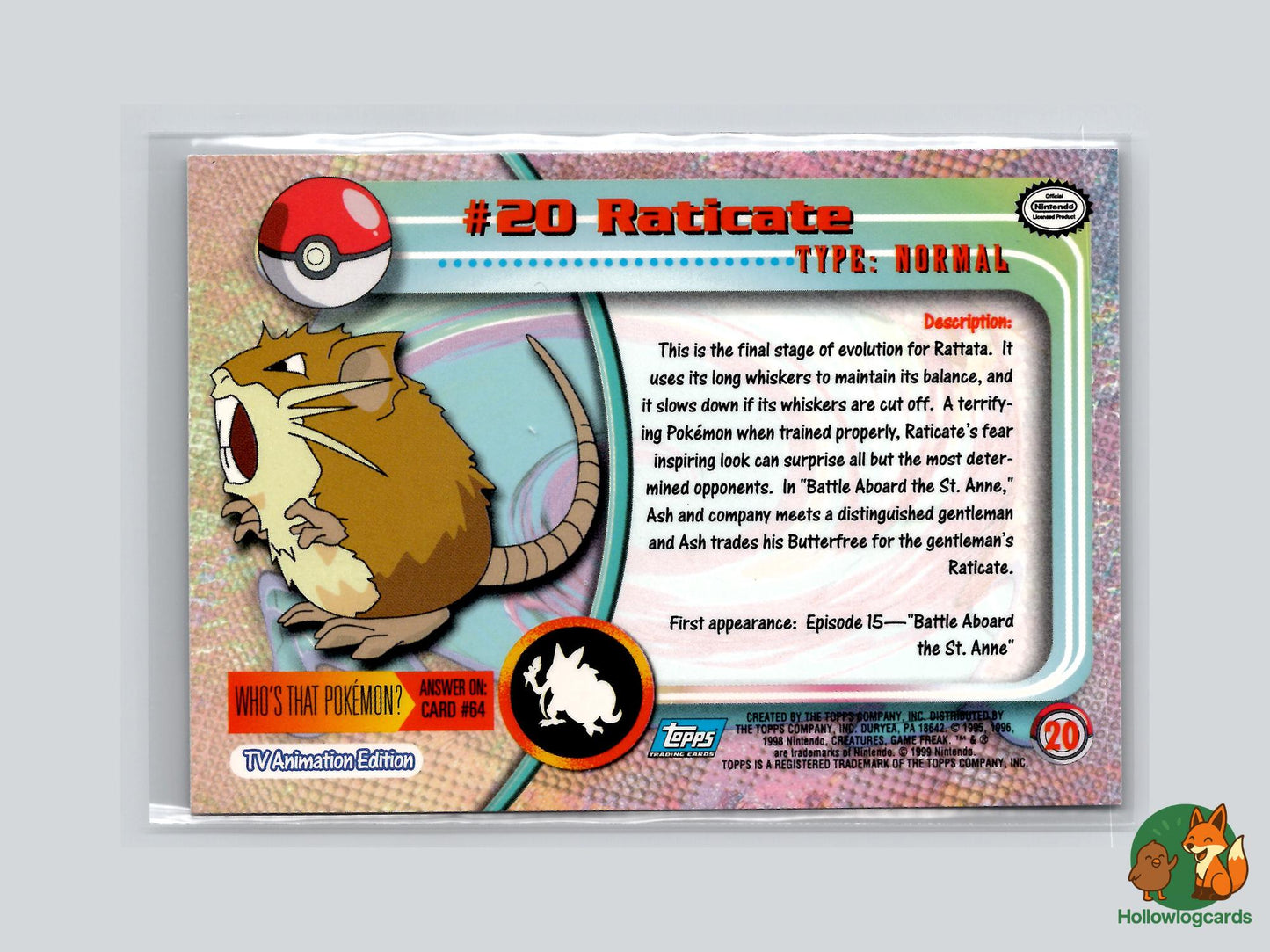 Raticate (#20) Rainbow Foil - Topps Trading Cards Series 1