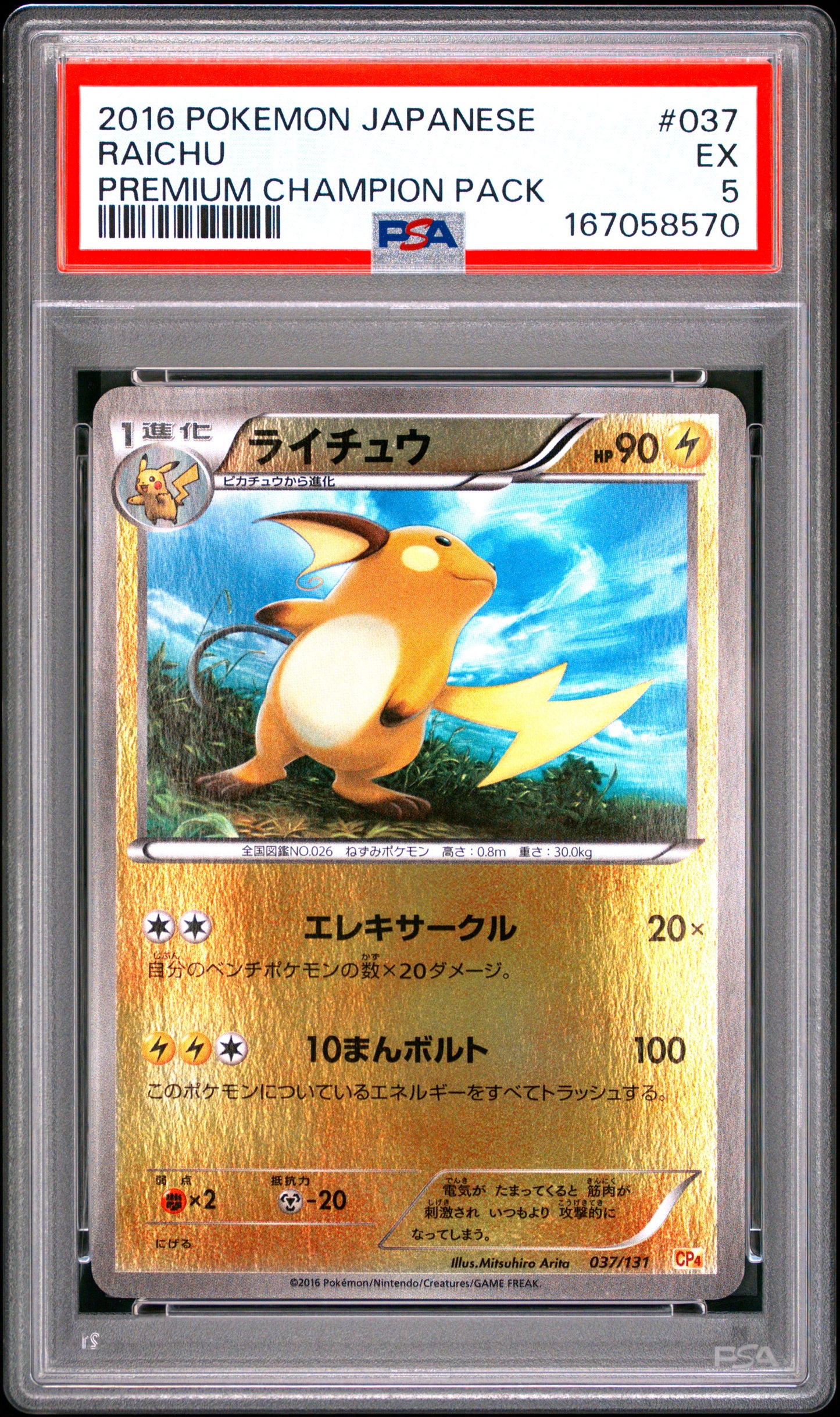 Graded Raichu (037/131) Premium Champion Pack - PSA 5 - Jap