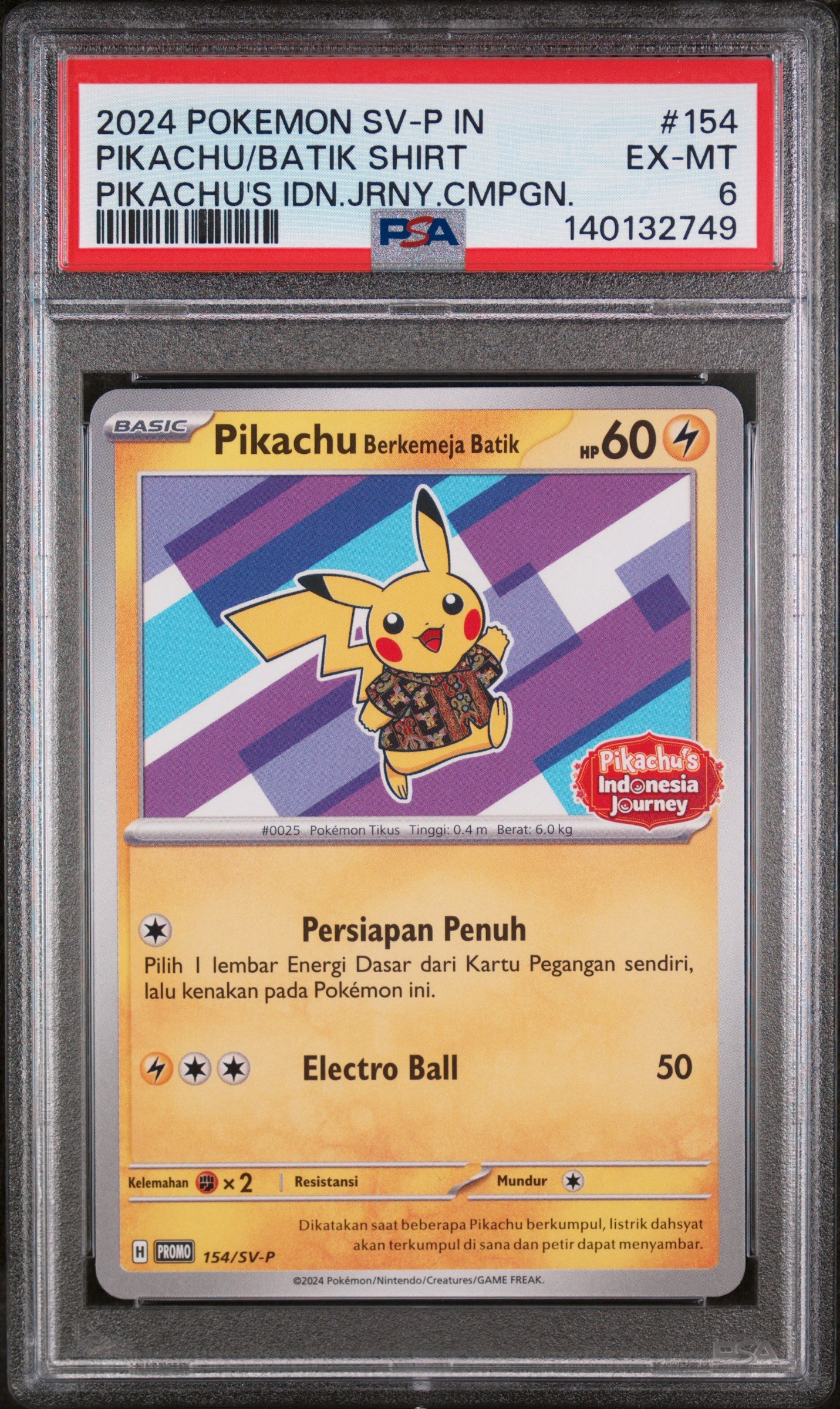 Graded Pikachu In Batik Shirt (154) Indonesian Sv - p Promo - PSA 6