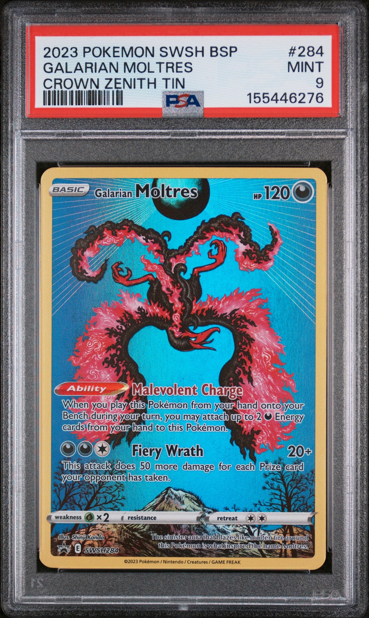 Graded Galarian Moltres (284/159) Crown Zenith Tin - PSA Mint 9