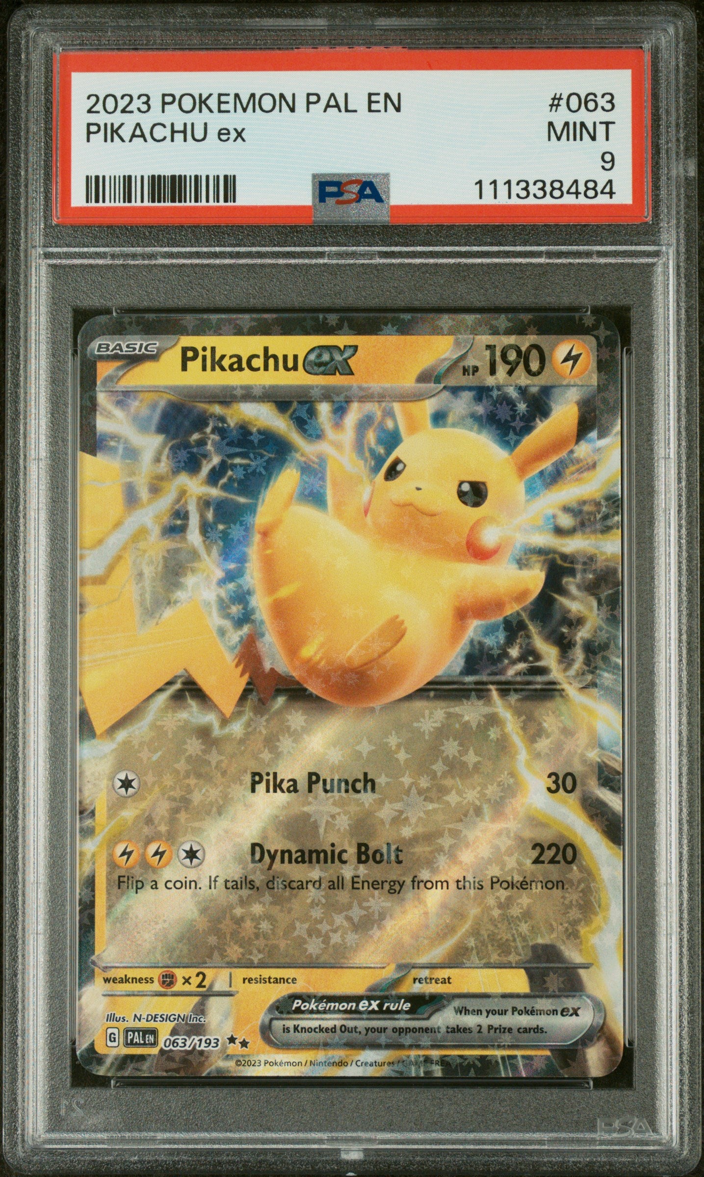 Graded Pikachu EX (063/193) Paldea Evolved - PSA 9